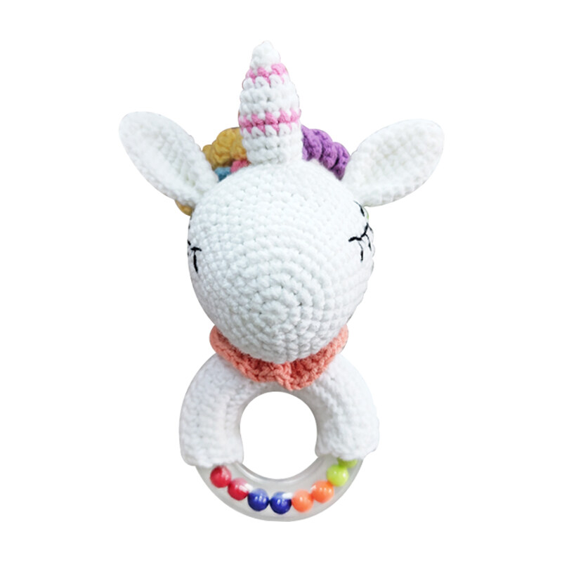 Handmade Ring Teether Baby Sensory Crochet Teething Toys Rainbow Unicorn birth Rattle Toys for gift