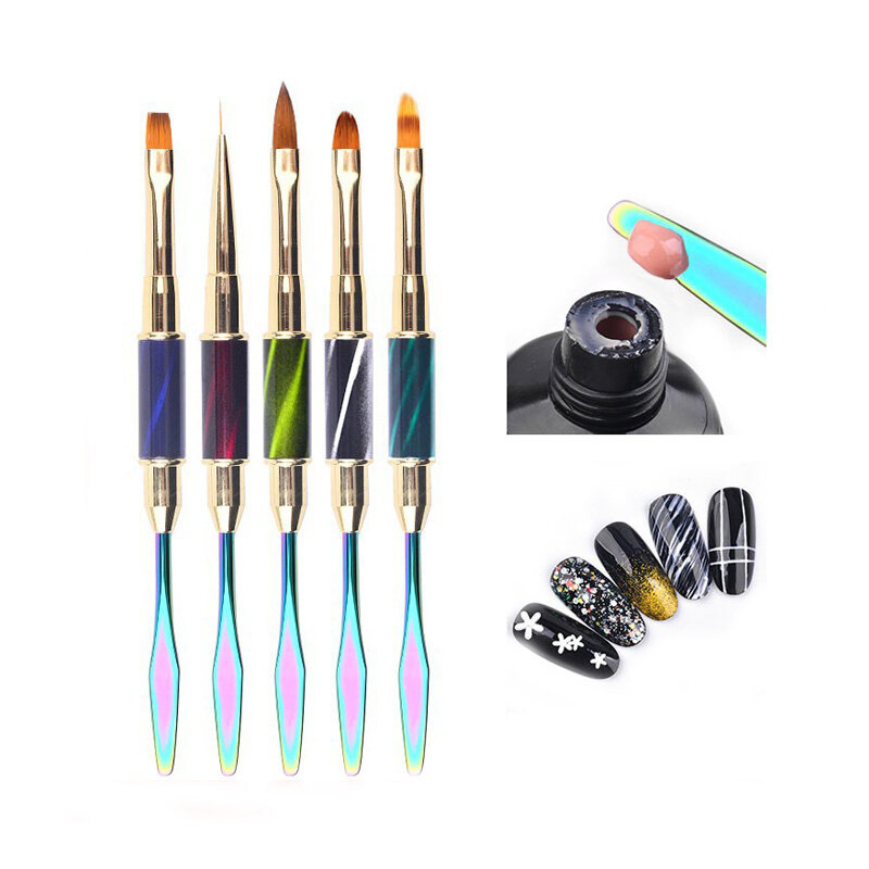 Hot Sale Double Side UV Gel Acrylic Polish Brush 2 In 1 Designs Manicure Nail Brush Pen Set For Nail Art