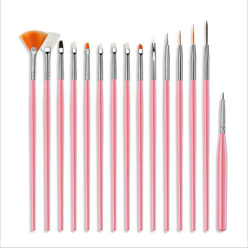15pcs Professional Nail Tools plastic Handle Painting Drawing Liner 3D Art Nail Brush Set