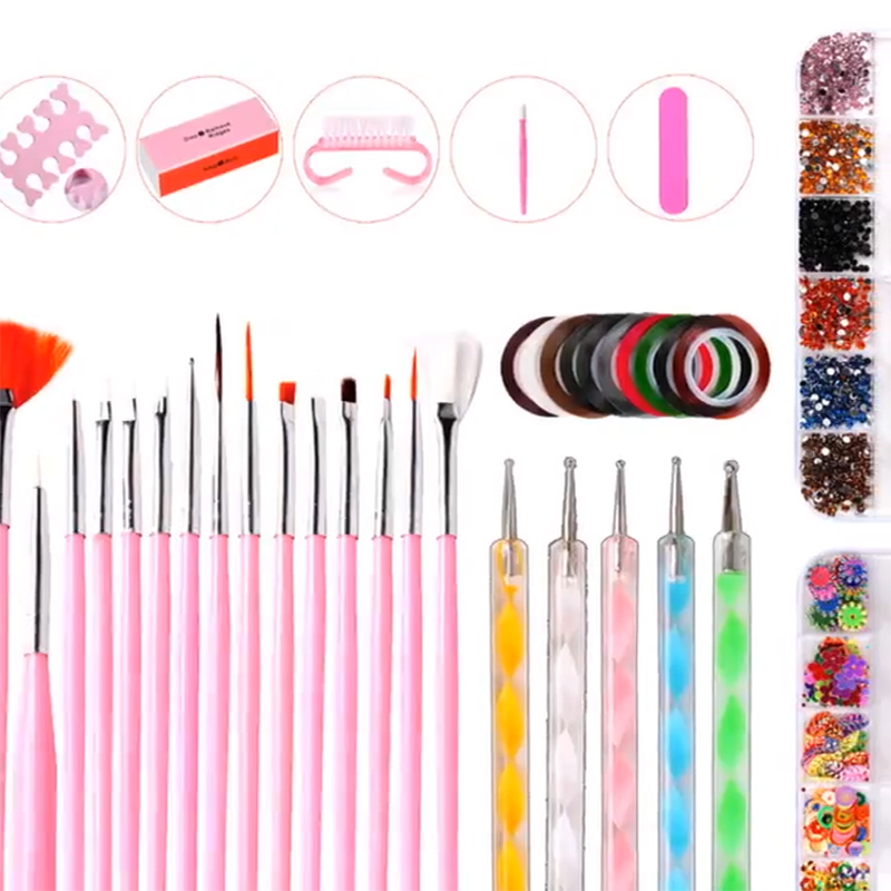 2021 Hot sale 10pcs nail brushes kit professional 12grid/box rhinestone decoration nail art tool set