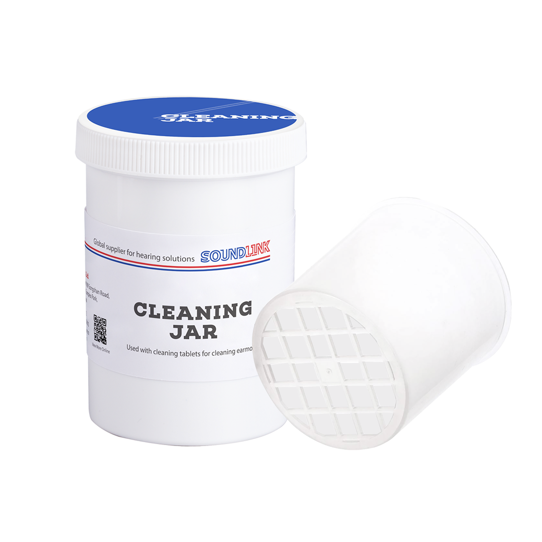 Hearing Aid Earmold Plastic Cleaning Jar Used With Cleaning Tablets