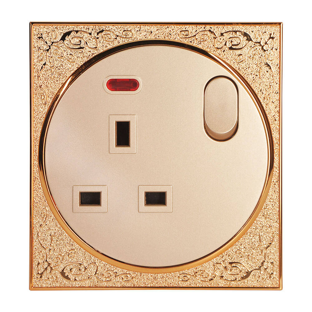 ABUK UK Wall Switched socket Push Button carved patterns 13A 250V carved texture Electric Socket Home with neon