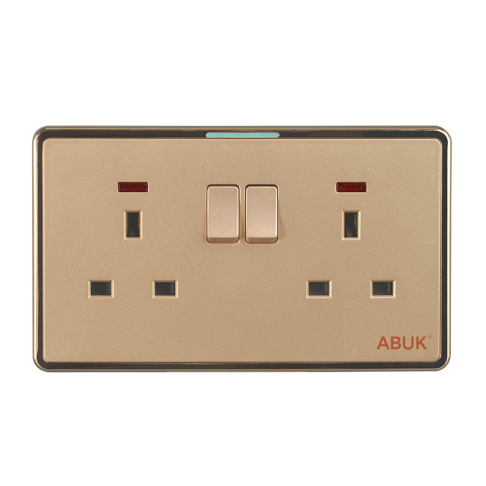 ABUK UK Wall Switched socket Push Button 13A 250V Electric Socket Home Metal with neon Plastic Material Panel