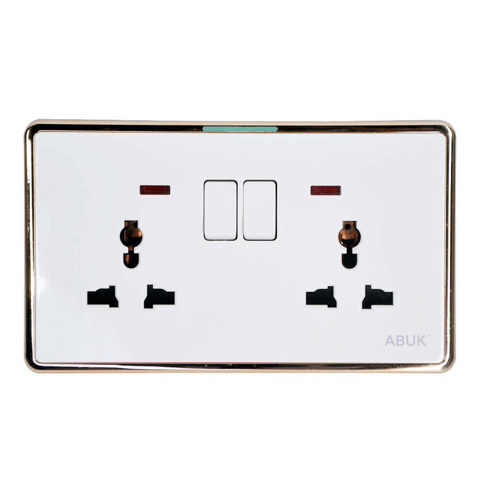 ABUK Universal double Wall Switched socket Push Button 13A 250V Electric Socket Home Metal with neon Plastic Material Panel