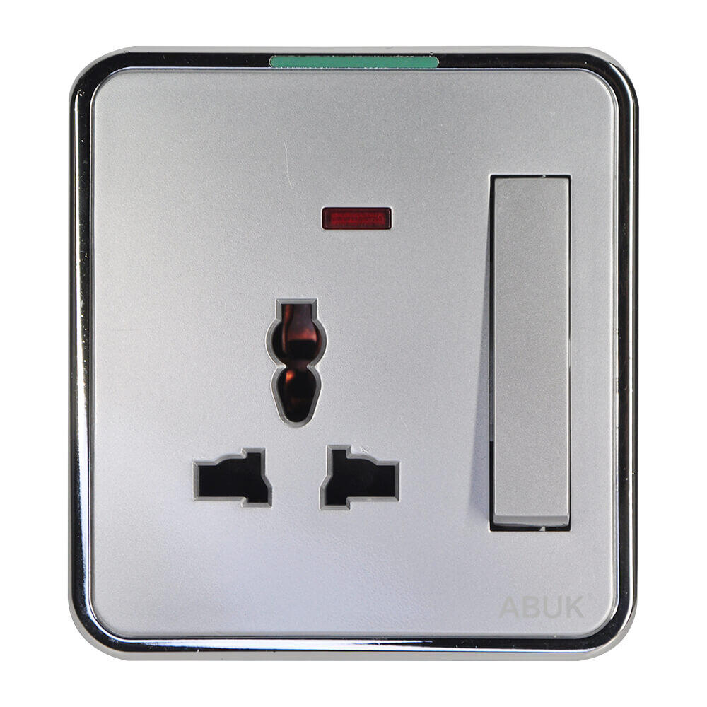 ABUK Universal Wall Switched socket Push Button 13A 250V Electric Socket Metal Home with neon Plastic Material Panel