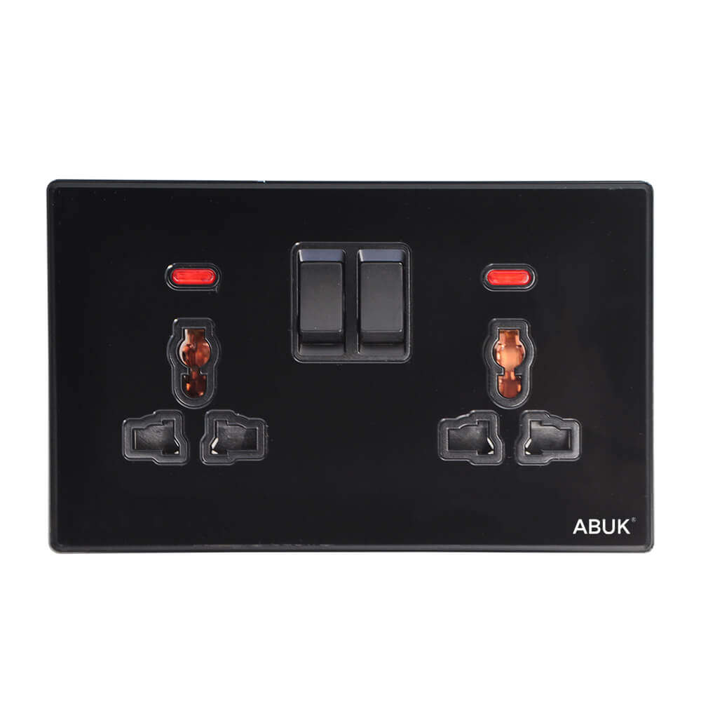 ABUK Double Universal Wall Switched Socket Manufacture Hot Sell 13A 250V Socket Universal Wall Sockets And Switches with neon