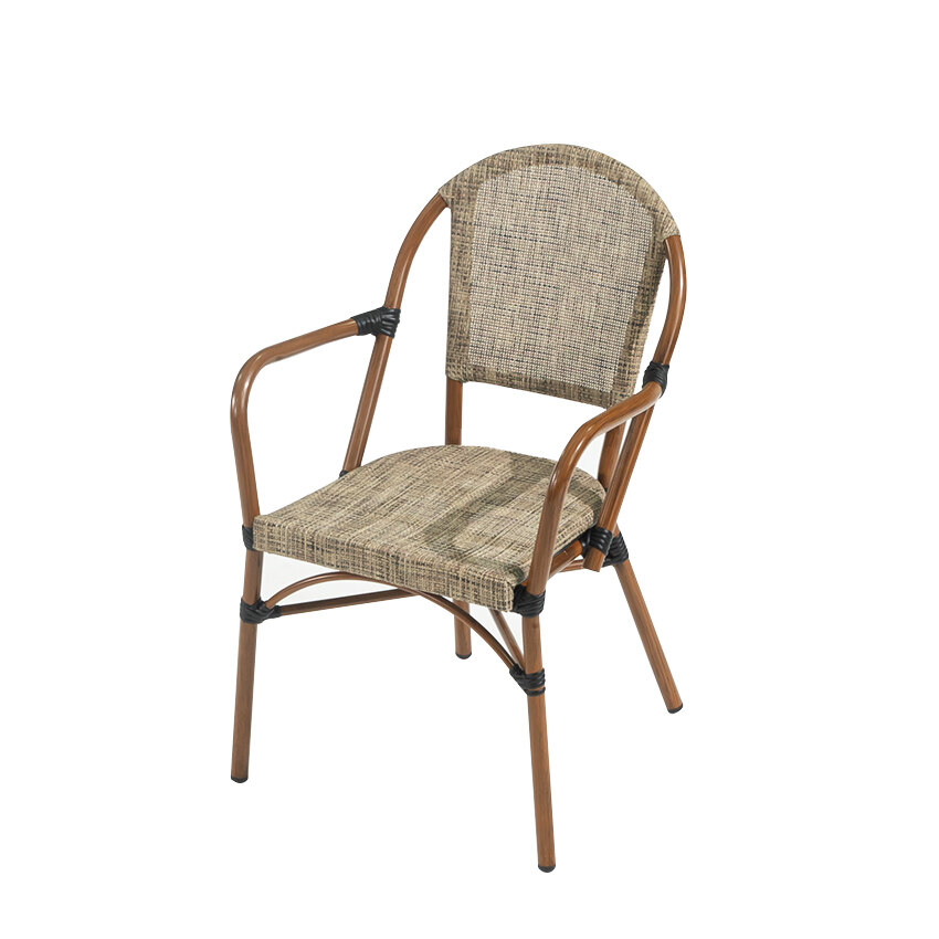 Wooden Look Outdoor Aluminum Sling French Cafe Bistro Chair