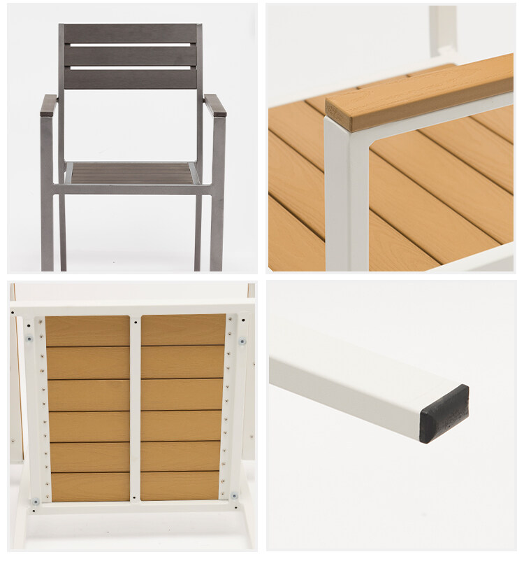 Details of stackable outdoor restaurant chairs