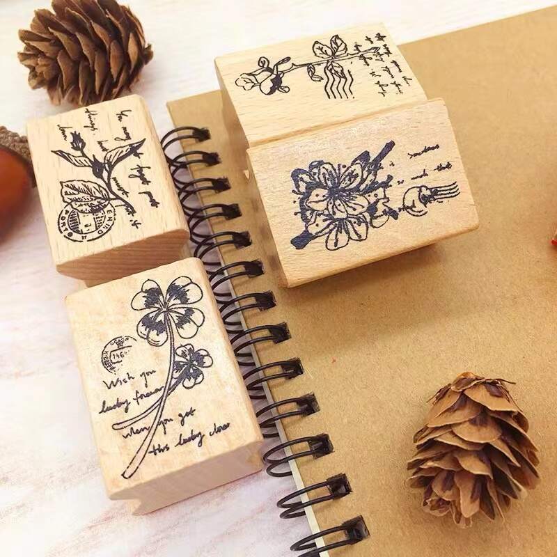 Vintage Botanical Flower Clear Silicone Stamps - Decorative Wood Stamps