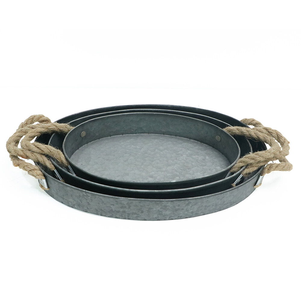 metal round serving tray with handle