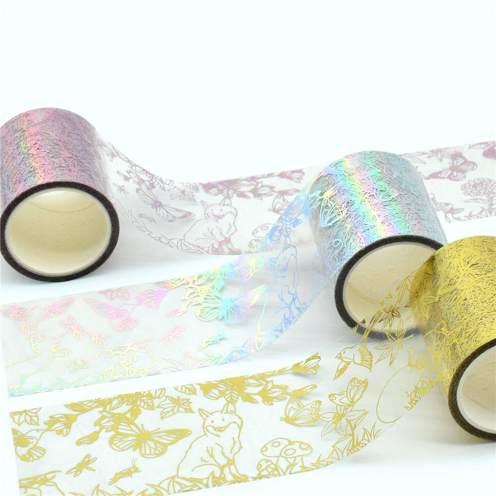 Wholesale Custom neutral color adhesive matte pink and gold feather washi  tape OEM ODM