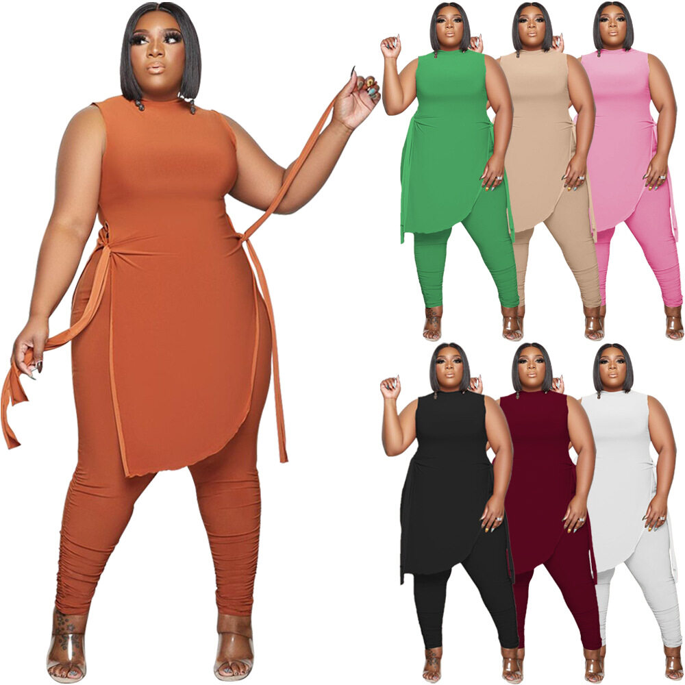Summer Cheap Elegant Casual Plus Size Women Clothing Two Piece Outfit Leggings Set