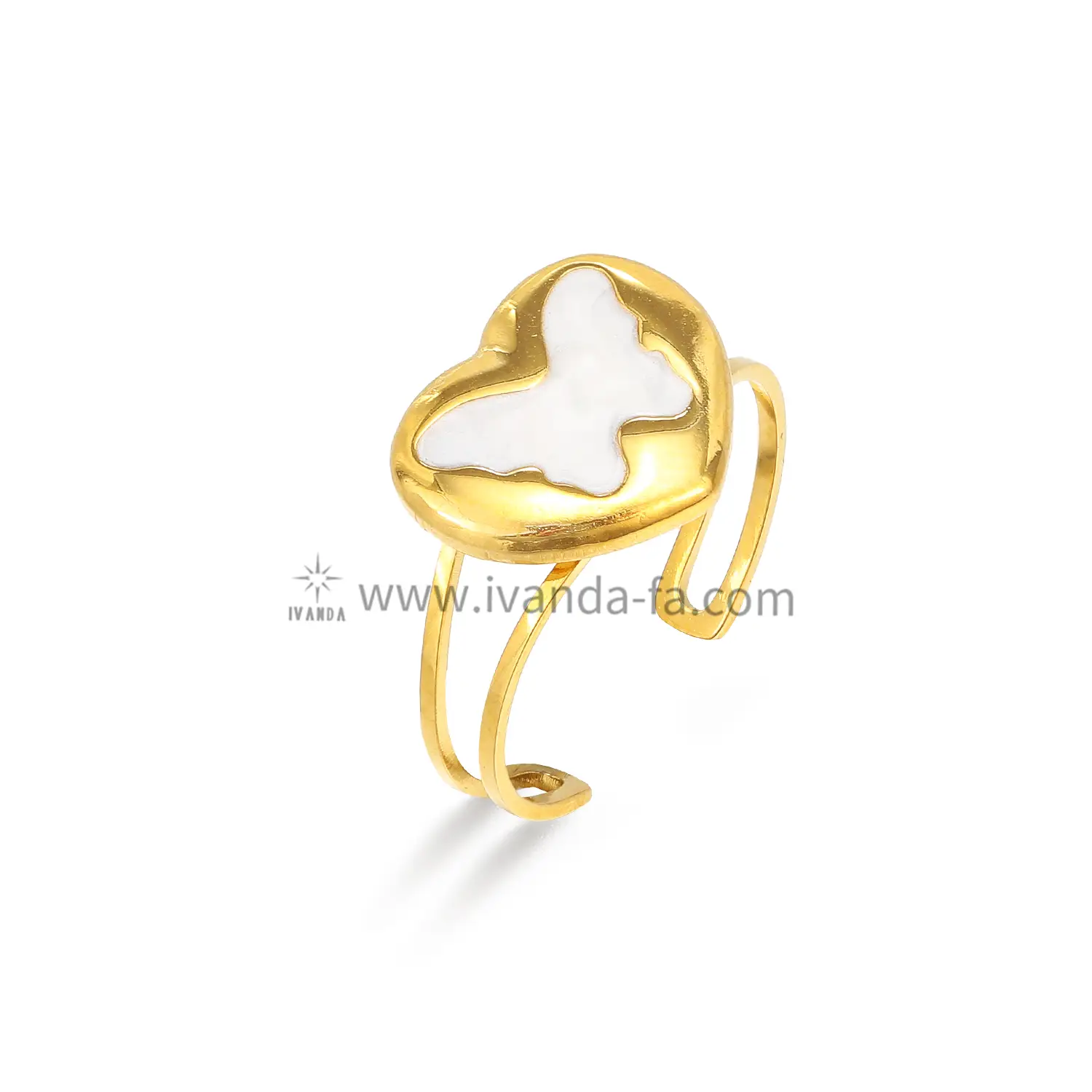 Epoxy Butterfly Pattern Heart Stainless Steel Ring For Wholesale