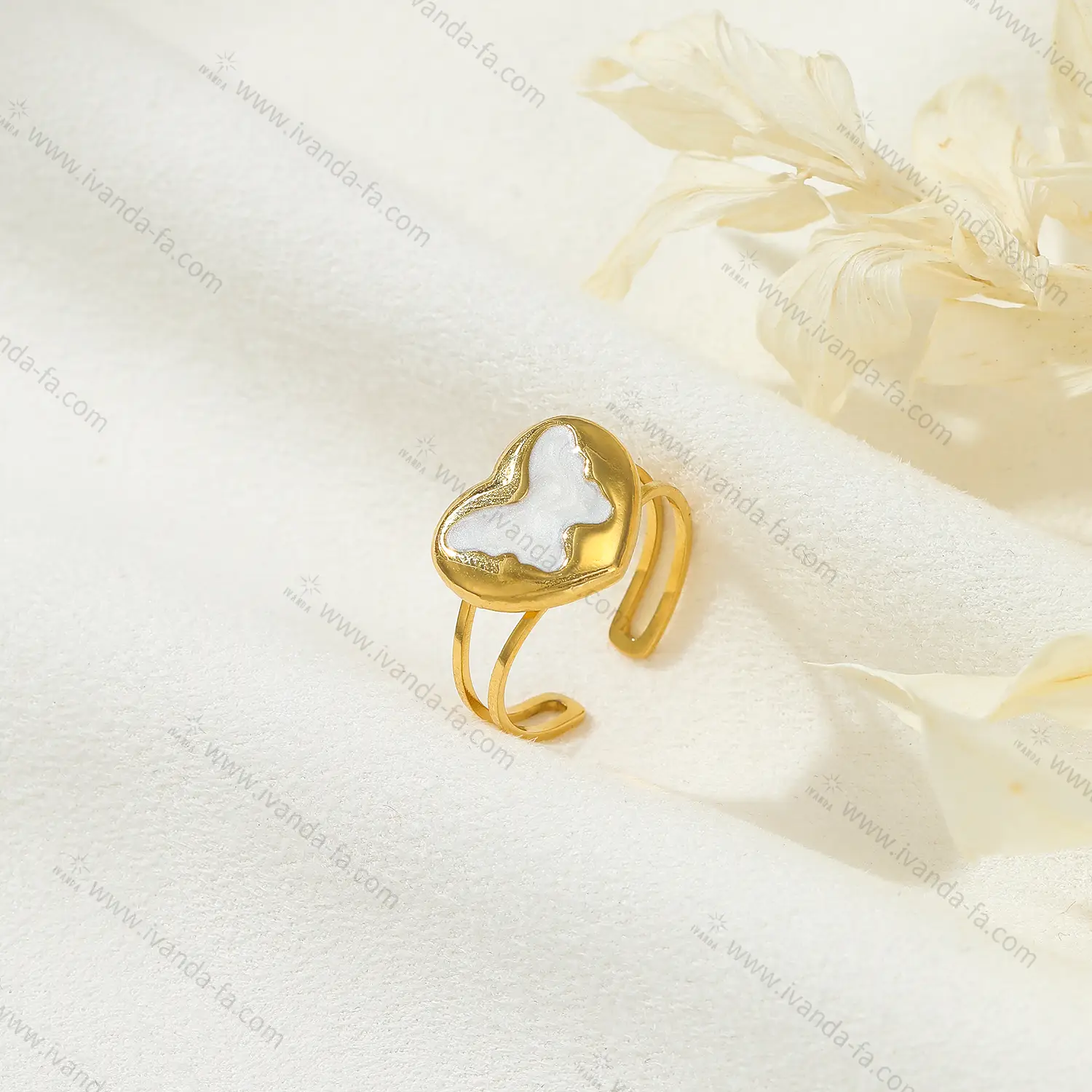 Epoxy Butterfly Pattern Heart Stainless Steel Ring For Wholesale