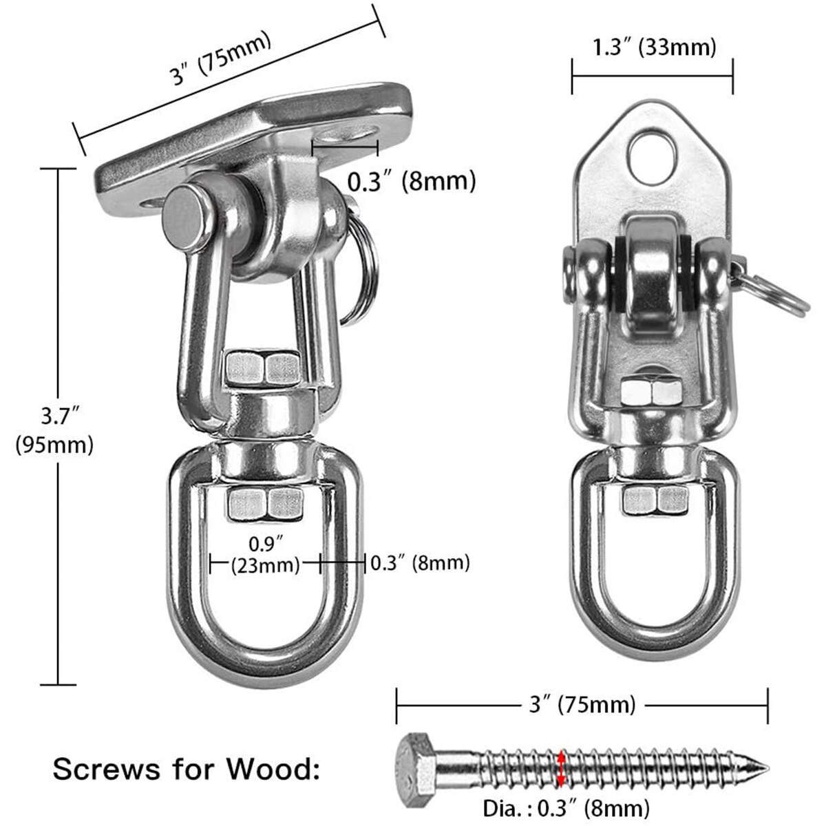 BeneLabel 2-Pack 29" Stainless Steel Hanging Chair Chain Kit - 1000LB Capacity With 4 Carabiners