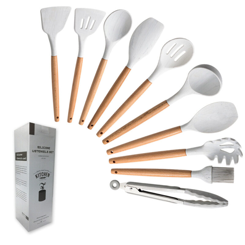 11 Piece Kitchen Utensils Set  White Silicone Kitchen Utensils