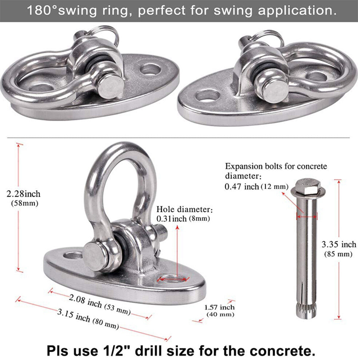 Stainless Steel 304 Heavy Duty Swing Hangers Swing Sets 250Kg Capacity for Swing and Yoga Hammock Chair Sandbag