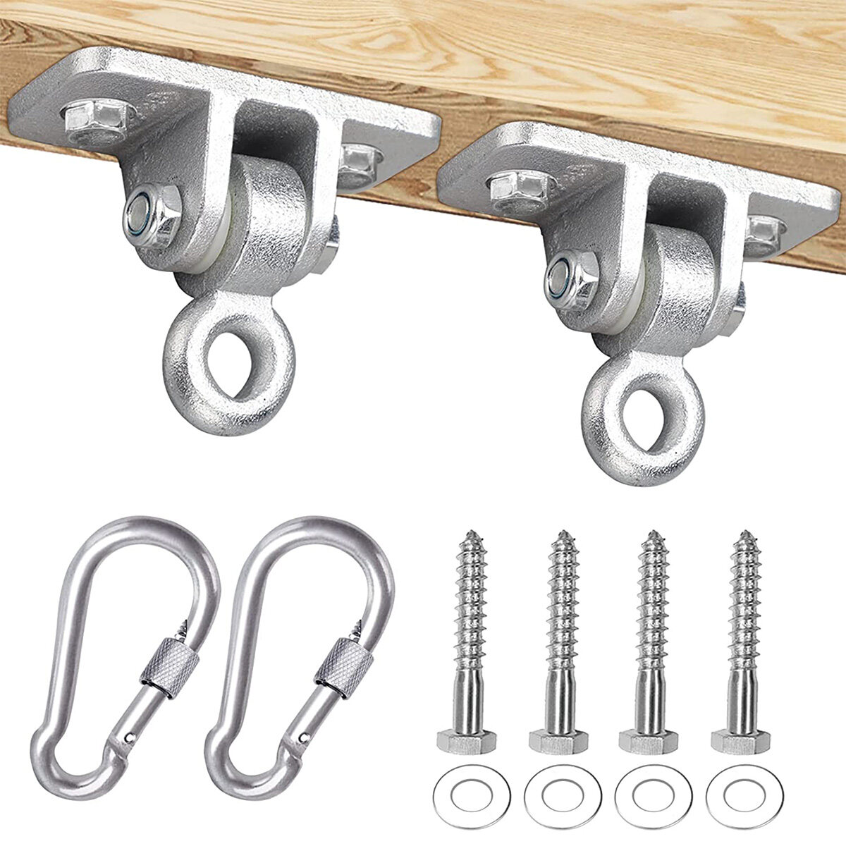 2400lb Capacity Heavy Duty Swing Hangers for Wooden Sets Playground Porch  Hanging Snap Hooks Silver Set of 2