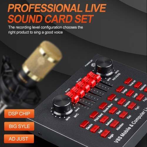 Digital V8S Audio Karaoke BT Mixer Multifunctional External Sound Card 6 Sound Modes 12 Sound Effects(CN Stock)