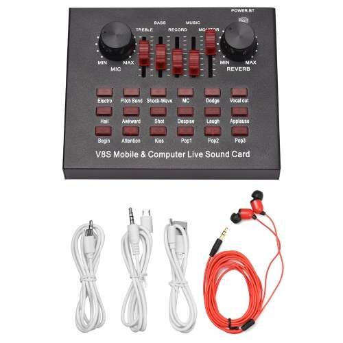 Digital V8S Audio Karaoke BT Mixer Multifunctional External Sound Card 6 Sound Modes 12 Sound Effects(CN Stock)