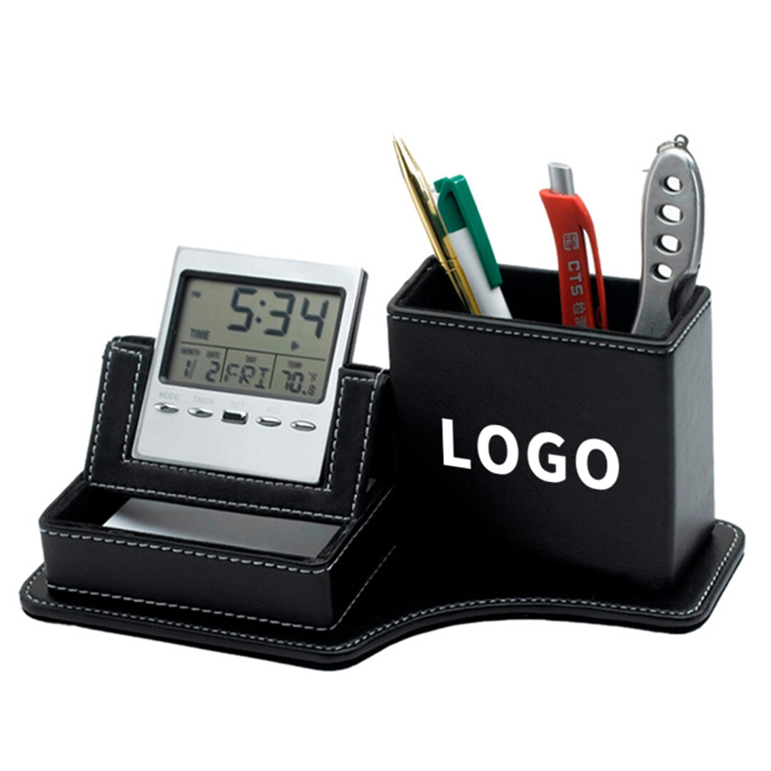 Luxury custom desk surface imitation PU leather pen holder simple plastic, wood, metal pen holder custom logo