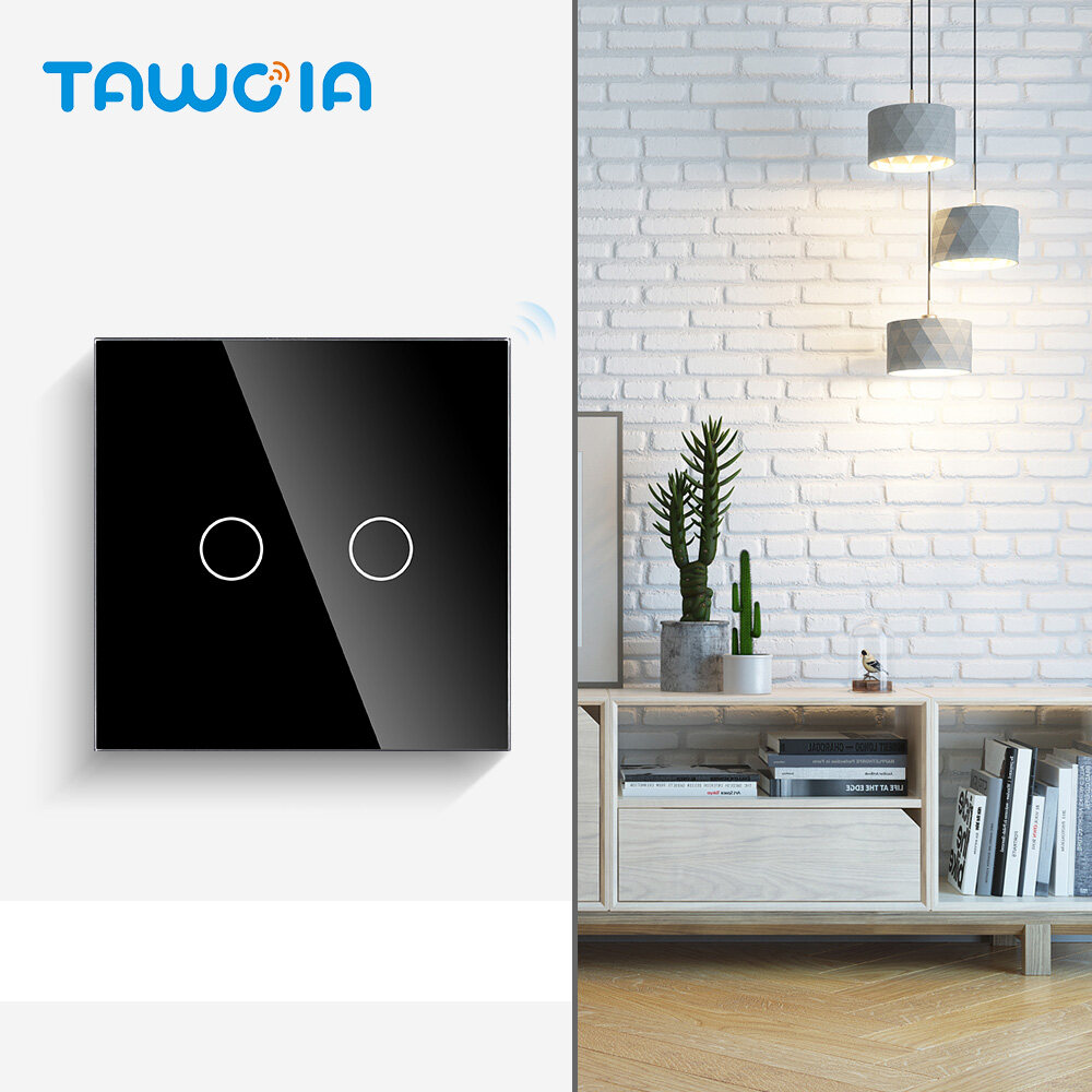 TAWOIA Smart Touch 2 gang 1 way normal touch switch 86mm EU Type Glass Panel No Neutral Required