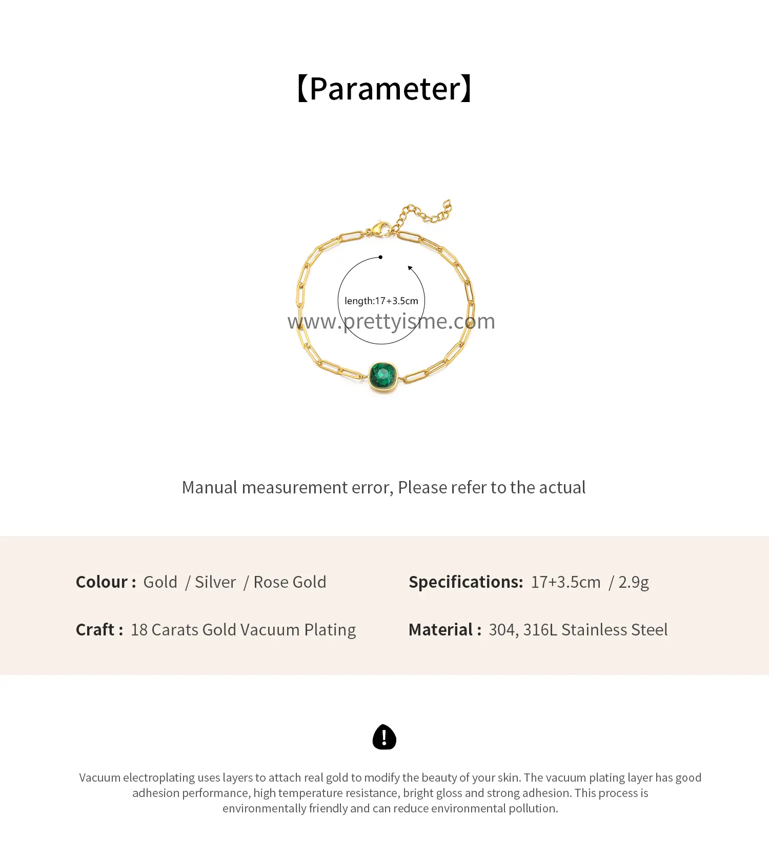 Stainless Steel Chain With Facted green zircon Bracelet Modern women waterproof bracelet (6).webp
