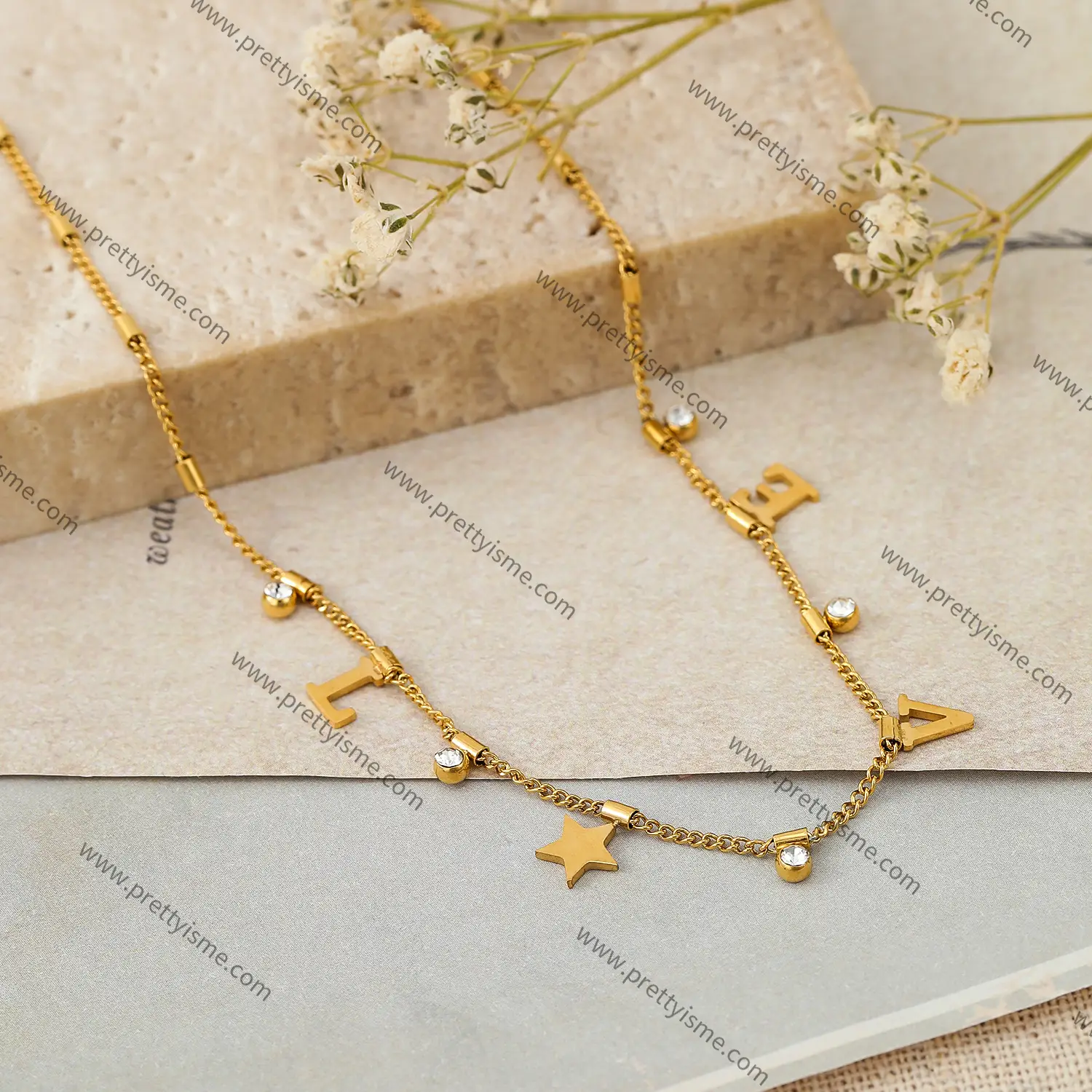 Delicate Stainless Steel 18K Gold Plated Thin Necklace With Diamond Band Monogram Waterproof Necklace (2).webp