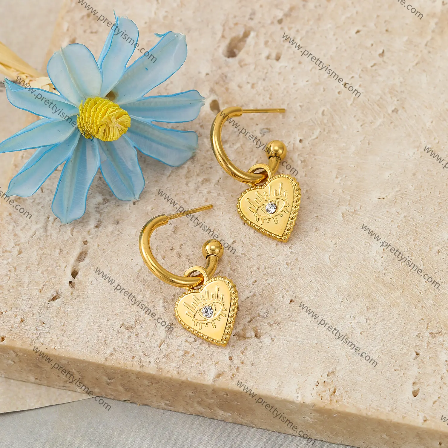 Lovely Stainless Steel Heart Earrings with Devil's Eye with Diamonds (4).webp
