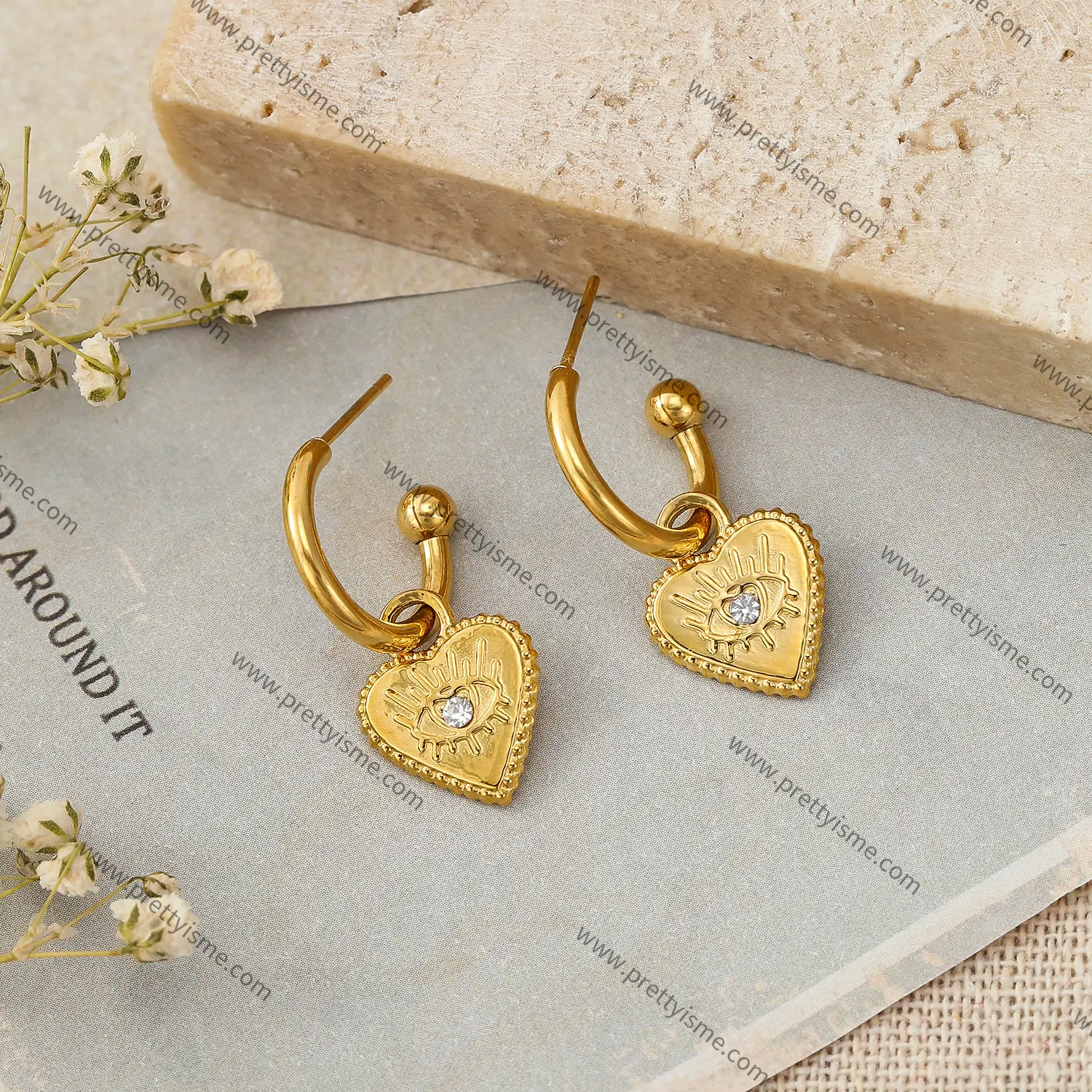 Lovely Stainless Steel Heart Earrings with Devil's Eye with Diamonds (3).webp