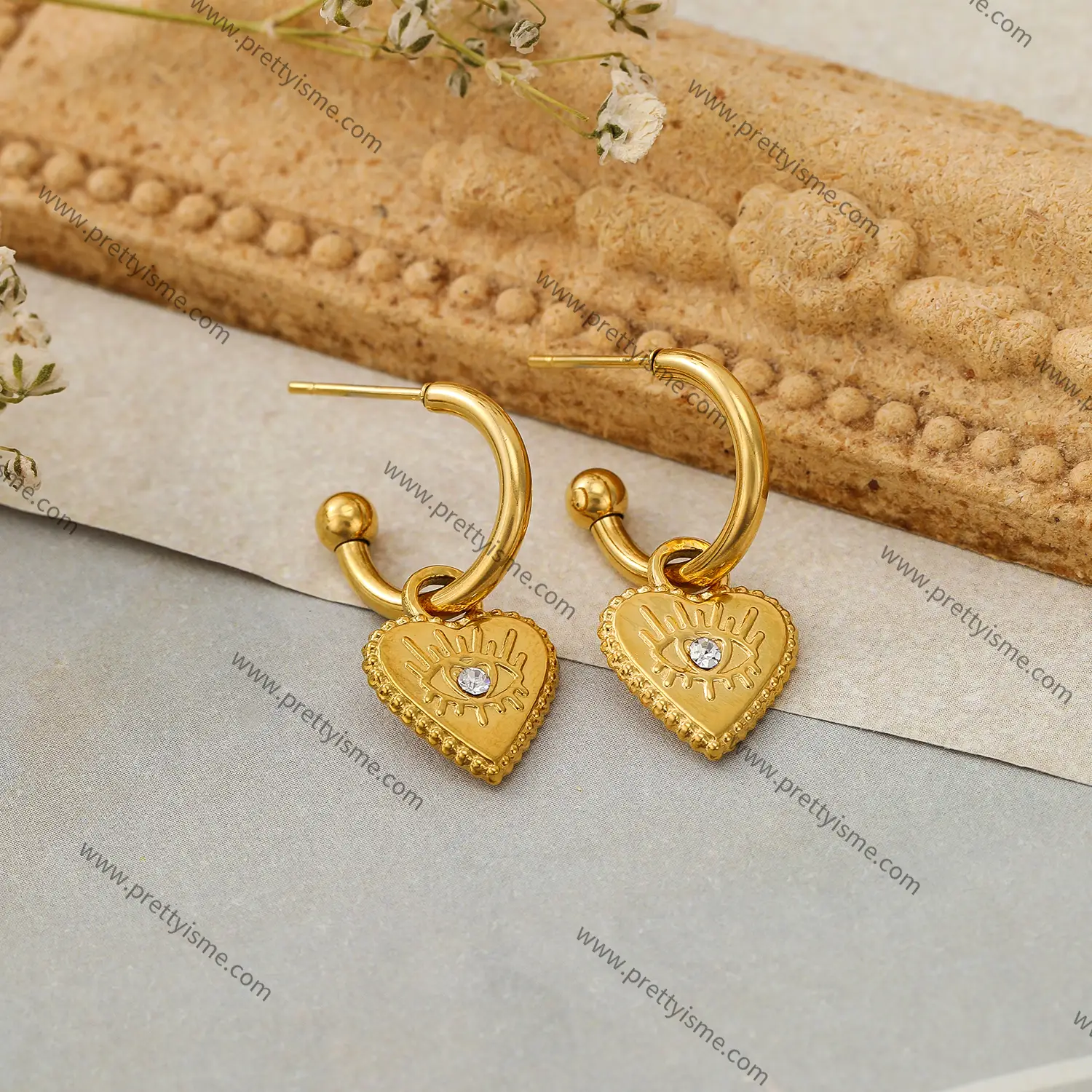 Lovely Stainless Steel Heart Earrings with Devil's Eye with Diamonds.webp