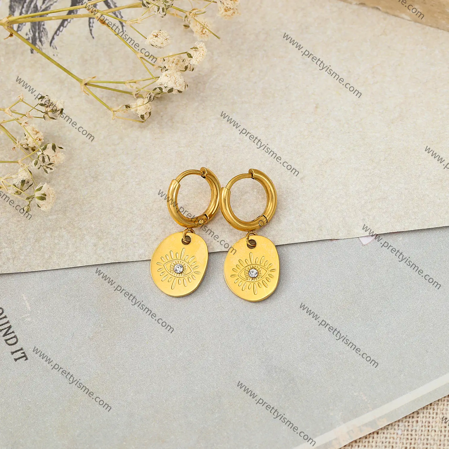 Stainless Steel Gold Plated 18K Earrings Small Carved Pattern Cute Waterproof Earrings.webp