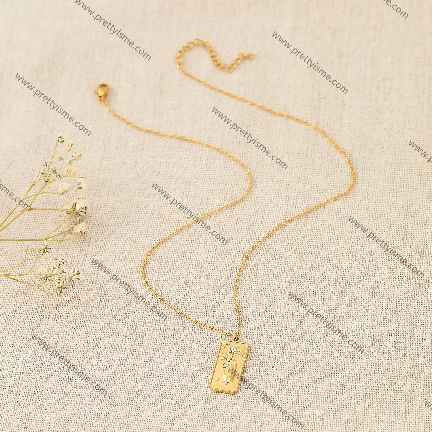 Thin Necklace Gold Plated 18K with Square Pendant Star Moon Pattern with Sparkling Diamonds (2).webp