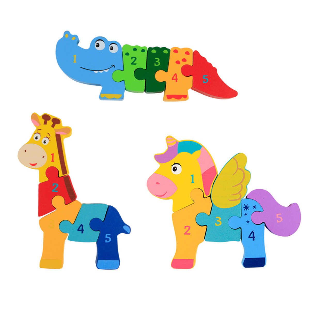 3D Wooden Digital Unicorn Rainbow animal Birthday Toy- Children Preschool Educational Boy Girls Brain Games Puzzles