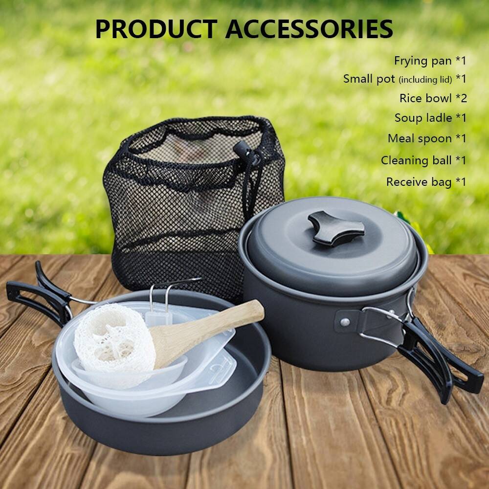 Home Outdoor Cing Pot Set 1-2 People Outdoor Cookware Equipped With Non-stick Pan(CN Stock)