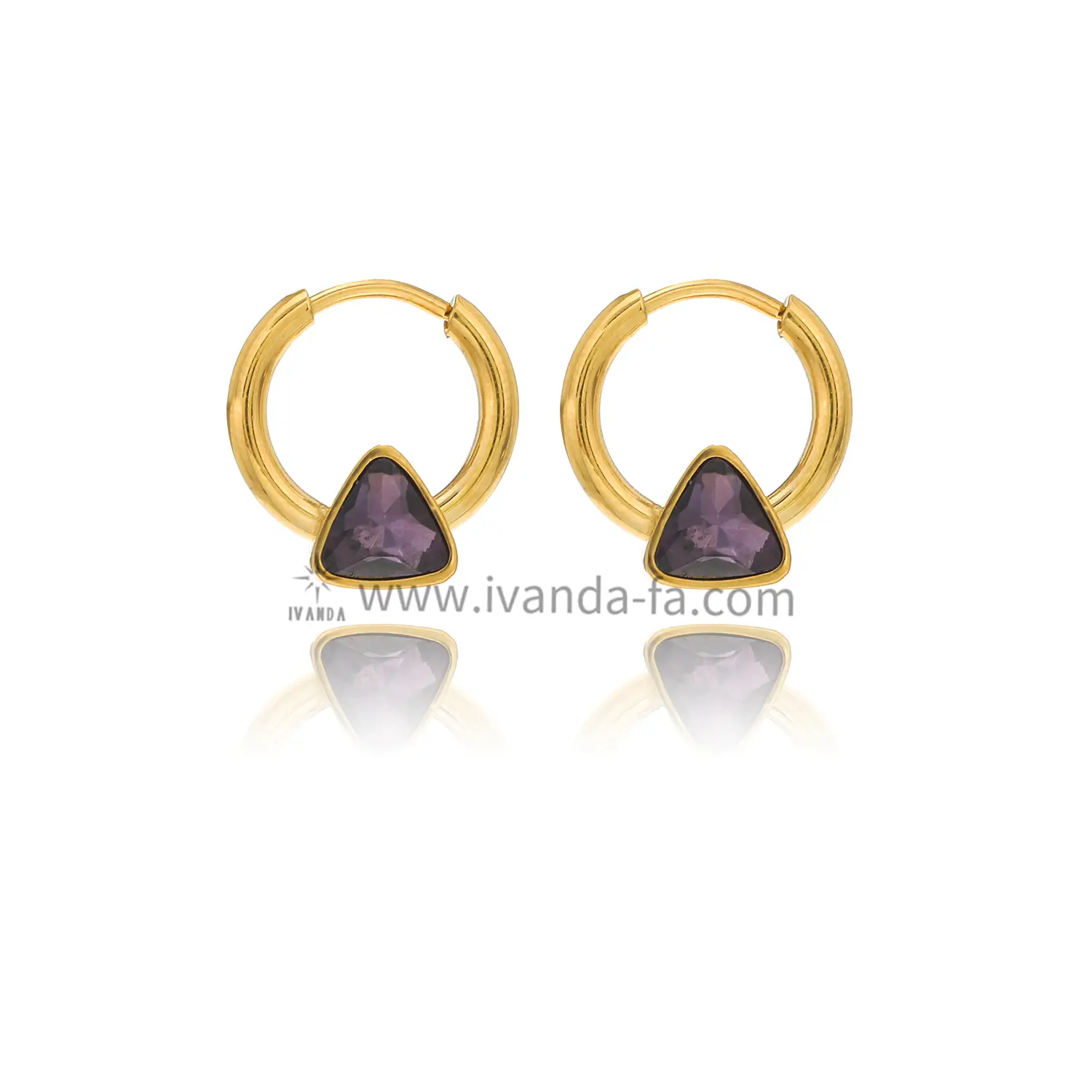Fashion Bijoux Purple Glass Diamond Stainless Steel Earrings For Women