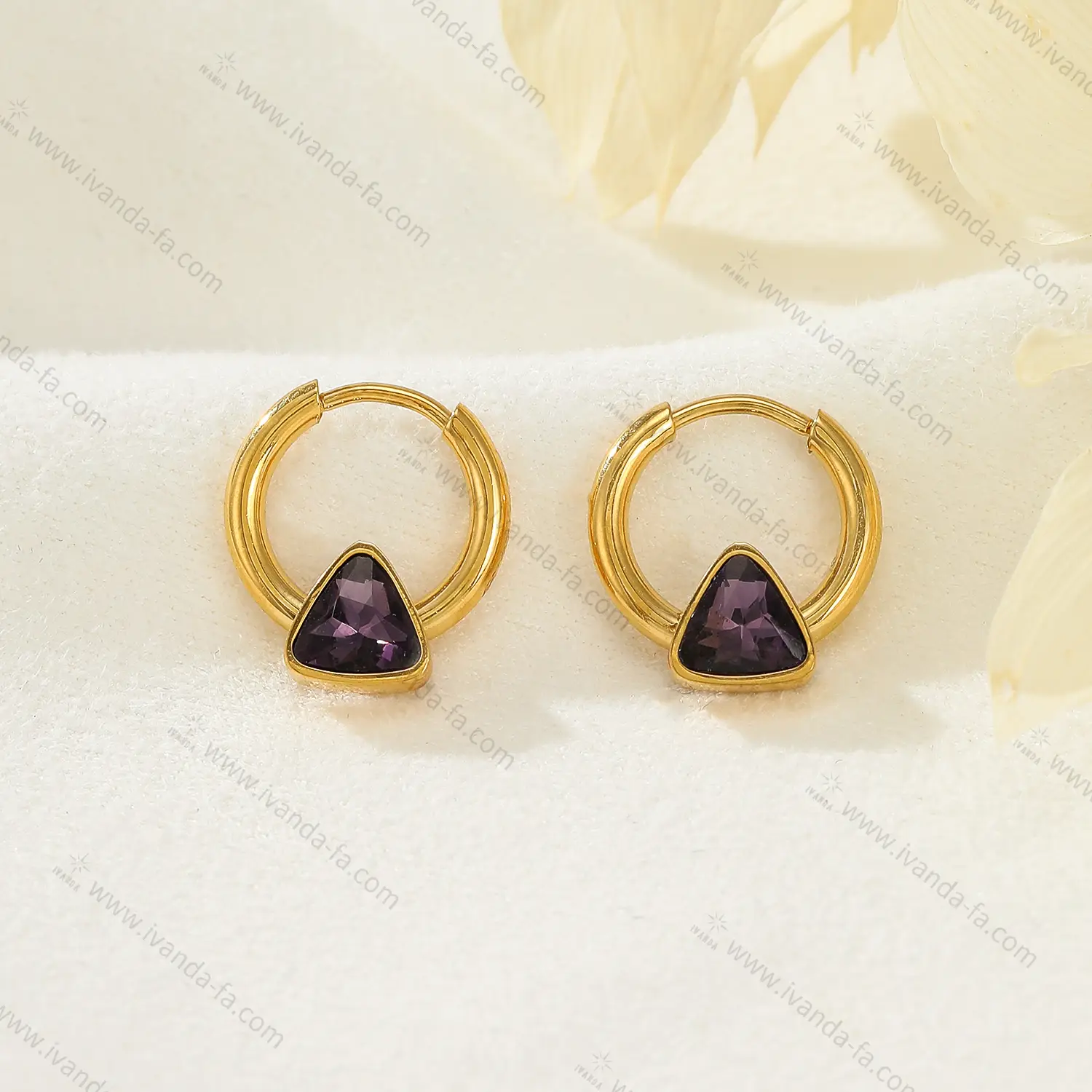 Fashion Bijoux Purple Glass Diamond Stainless Steel Earrings For Women