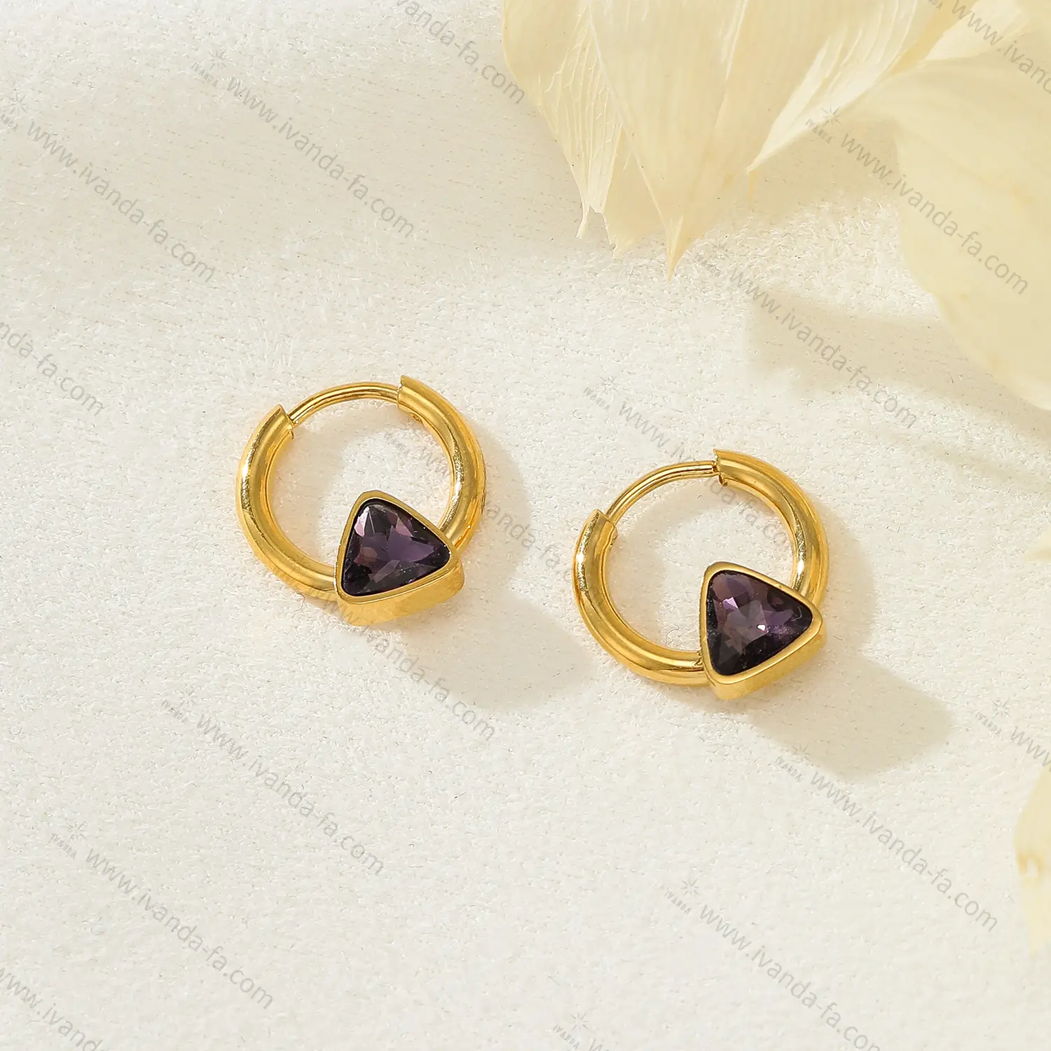 Fashion Bijoux Purple Glass Diamond Stainless Steel Earrings For Women