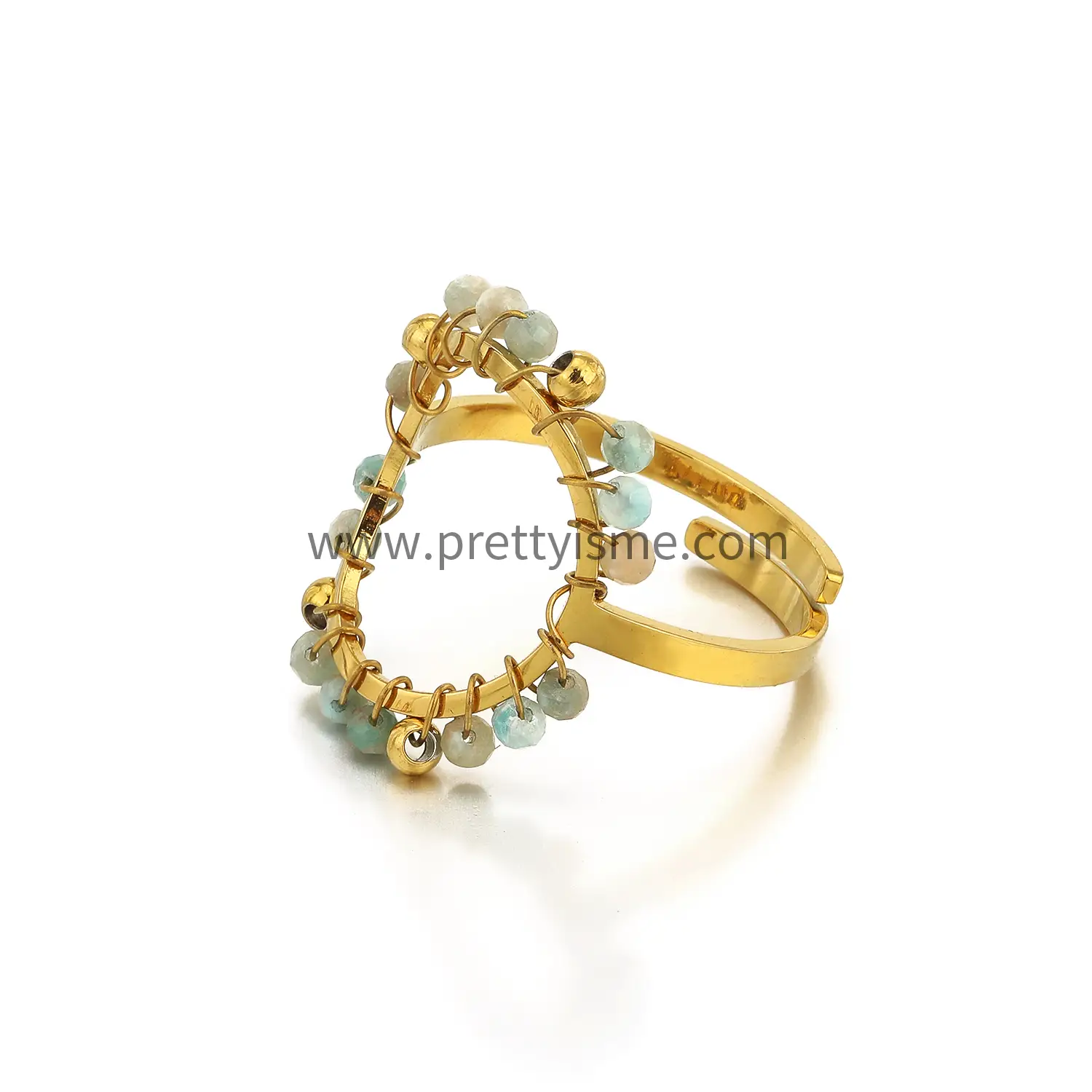 Ring Stainless Steel Open Wrap Colorful Bead Ring 18k Gold Plated (5).webp