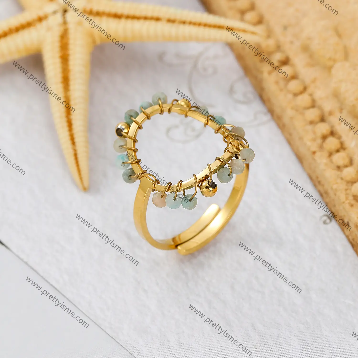 Ring Stainless Steel Open Wrap Colorful Bead Ring 18k Gold Plated (4).webp