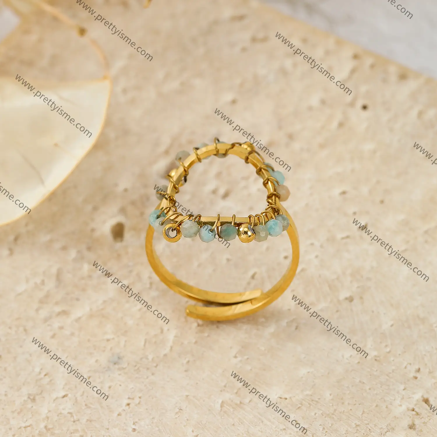 Ring Stainless Steel Open Wrap Colorful Bead Ring 18k Gold Plated.webp