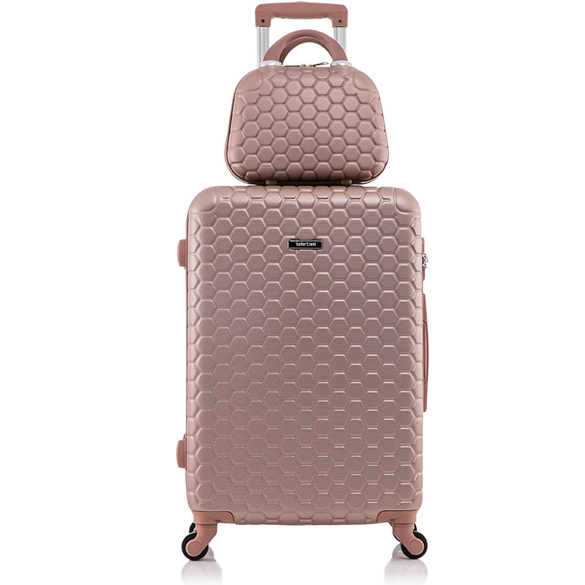 Ladies Roller Trolley Suitcase Set Hardside Makeup Handbag Travel