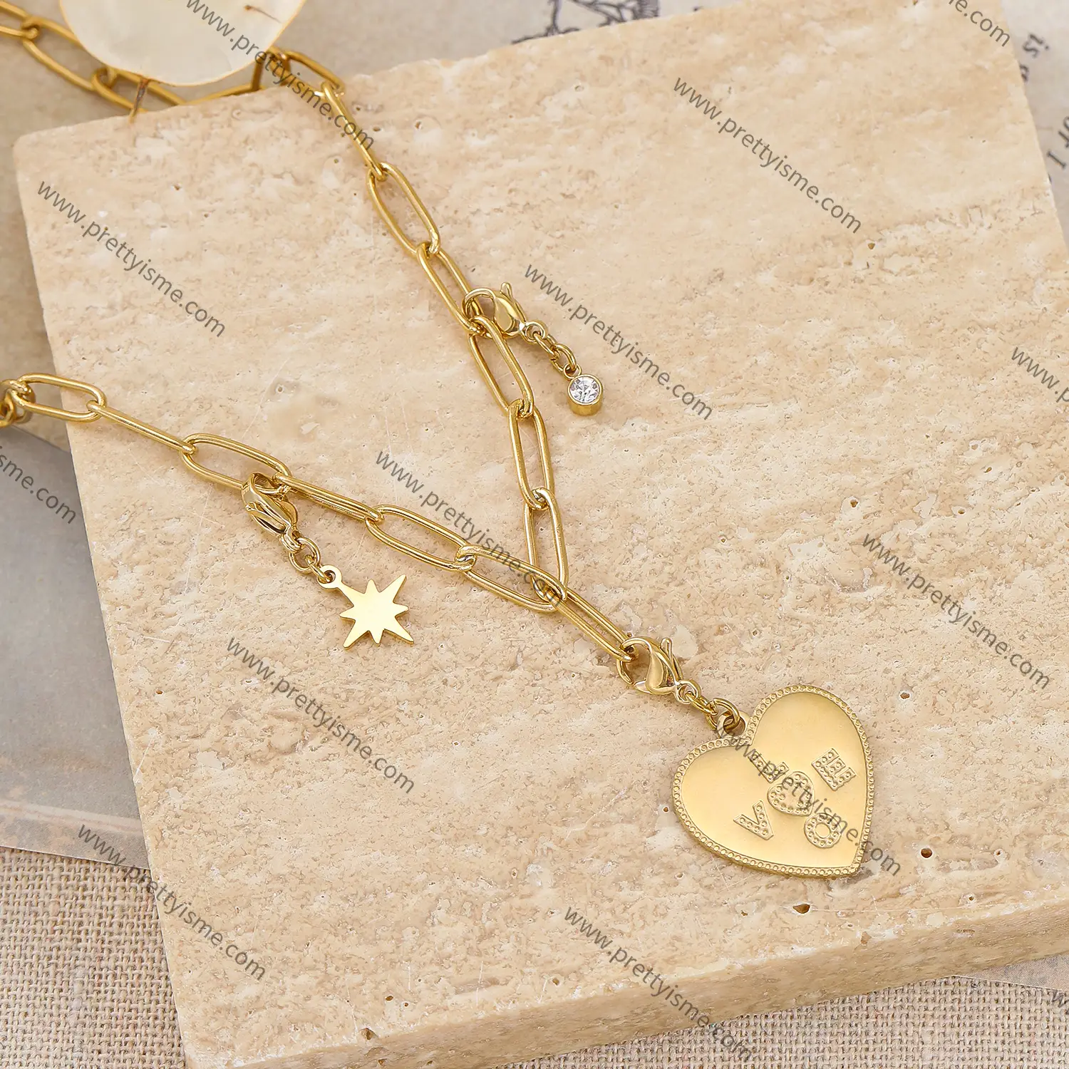 Love Pendant Necklace Engraved LOVE with Lovely Pendant Zircon Necklace.webp