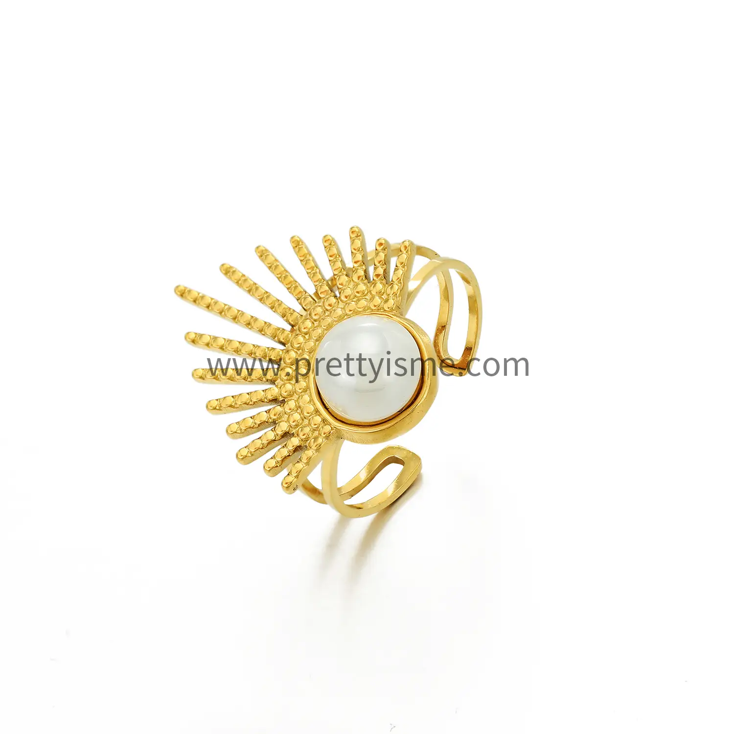 Simple Split Ring Stainless Steel 18K Gold Plated Band White Natural Stone Ring (5).webp
