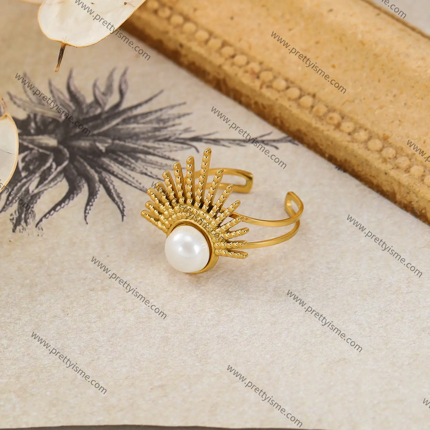 Simple Split Ring Stainless Steel 18K Gold Plated Band White Natural Stone Ring (2).webp