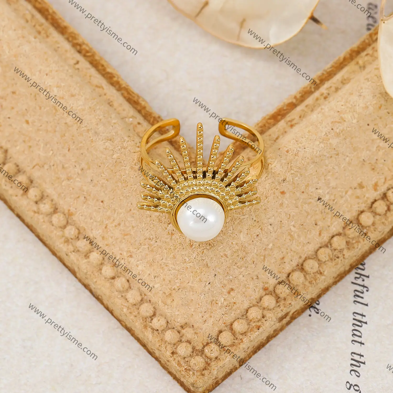 Simple Split Ring Stainless Steel 18K Gold Plated Band White Natural Stone Ring (4).webp