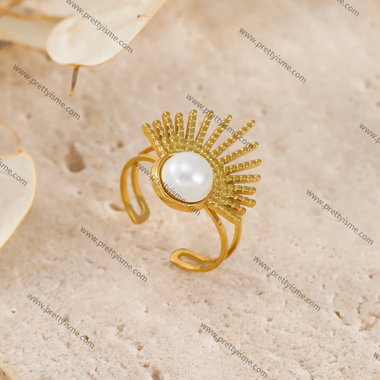 Simple Split Ring Stainless Steel 18K Gold Plated Band White Natural Stone Ring.webp