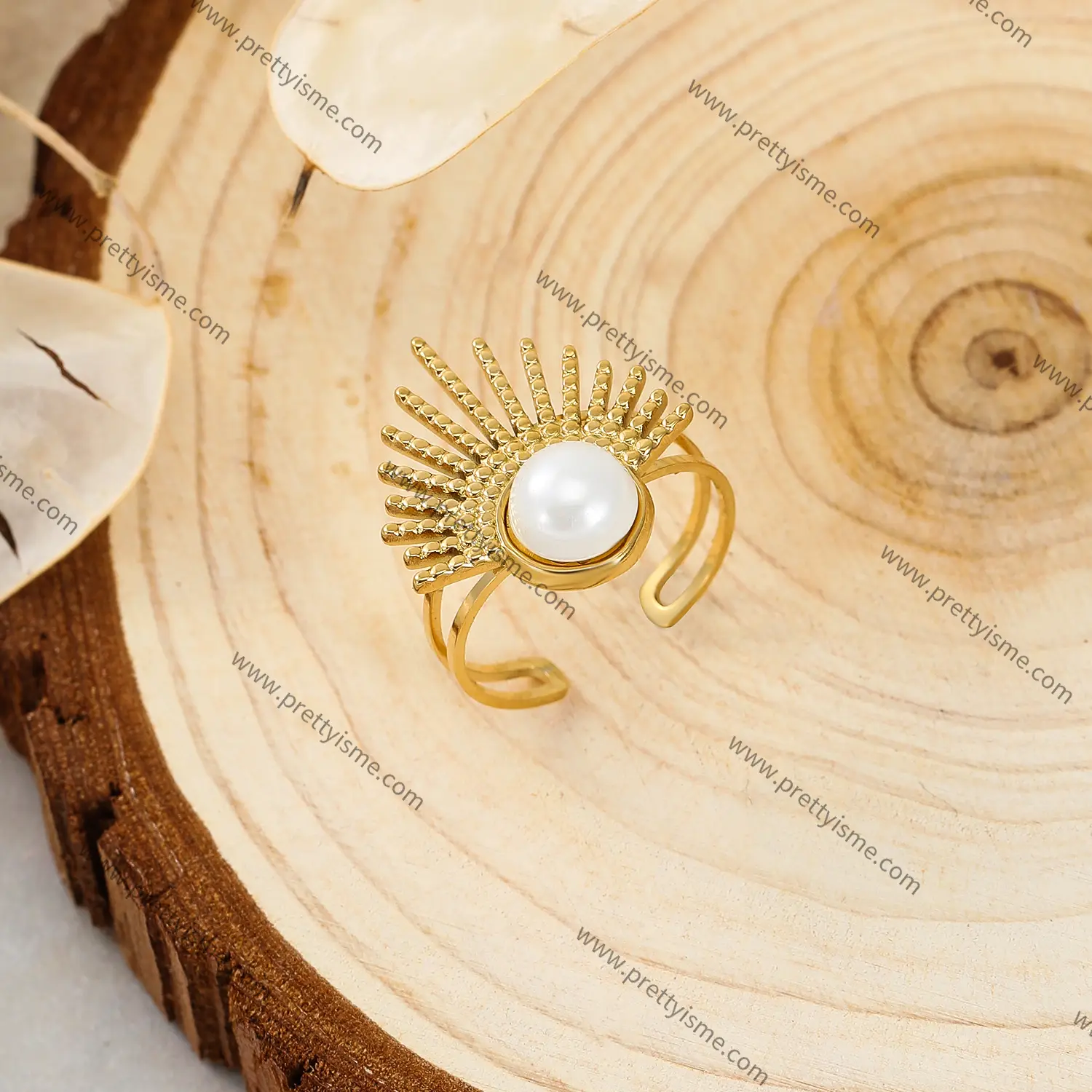 Simple Split Ring Stainless Steel 18K Gold Plated Band White Natural Stone Ring (3).webp