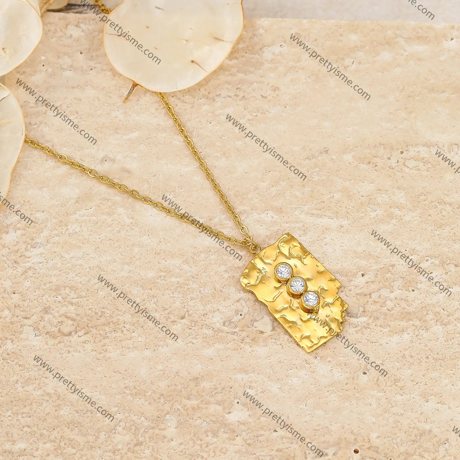 Unique Pendant Necklace Stainless Steel Gold Plated 18k w Shiny Zircons (4).webp
