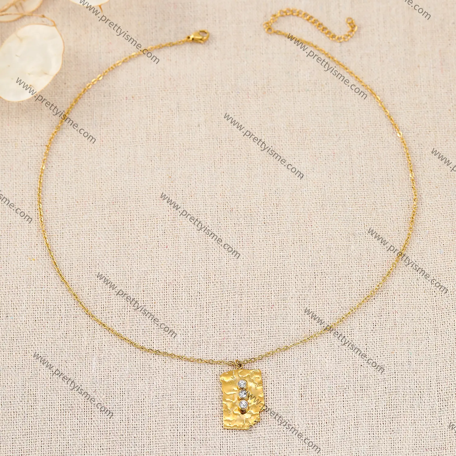 Unique Pendant Necklace Stainless Steel Gold Plated 18k w Shiny Zircons (2).webp